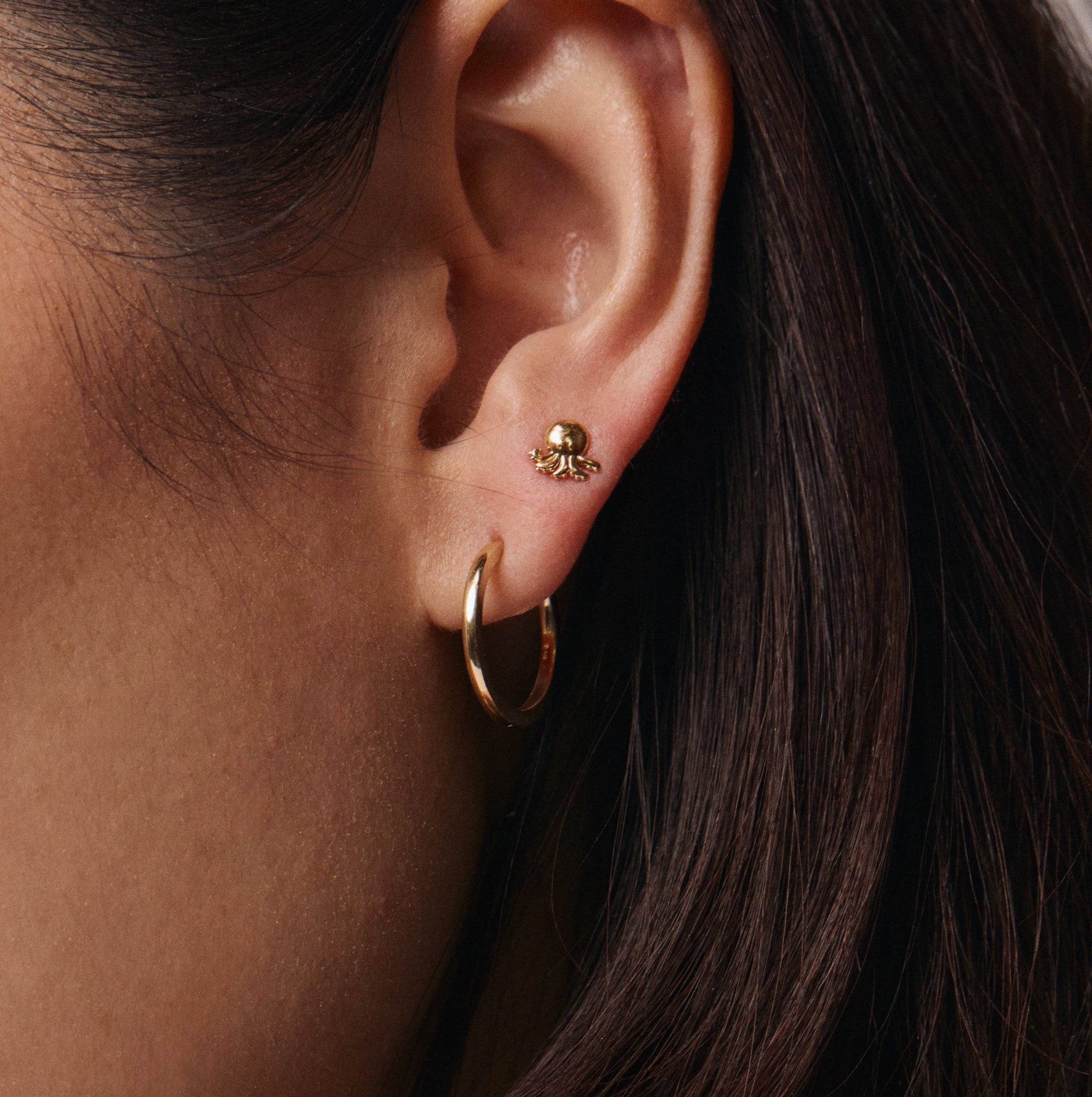 14K Yellow Gold Octopus Stud