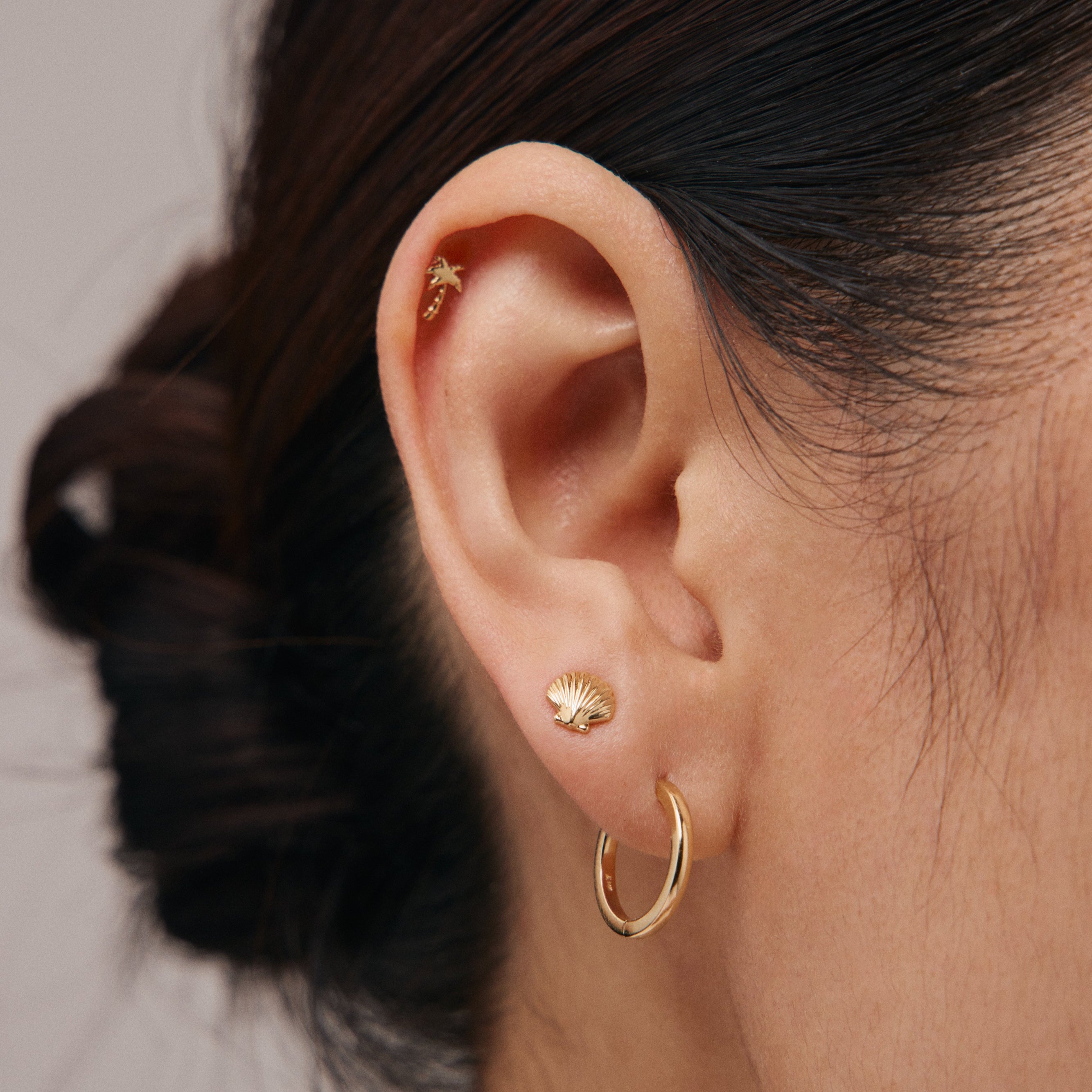 Palm Tree Stud Earring (Single) - Solid 14k Gold