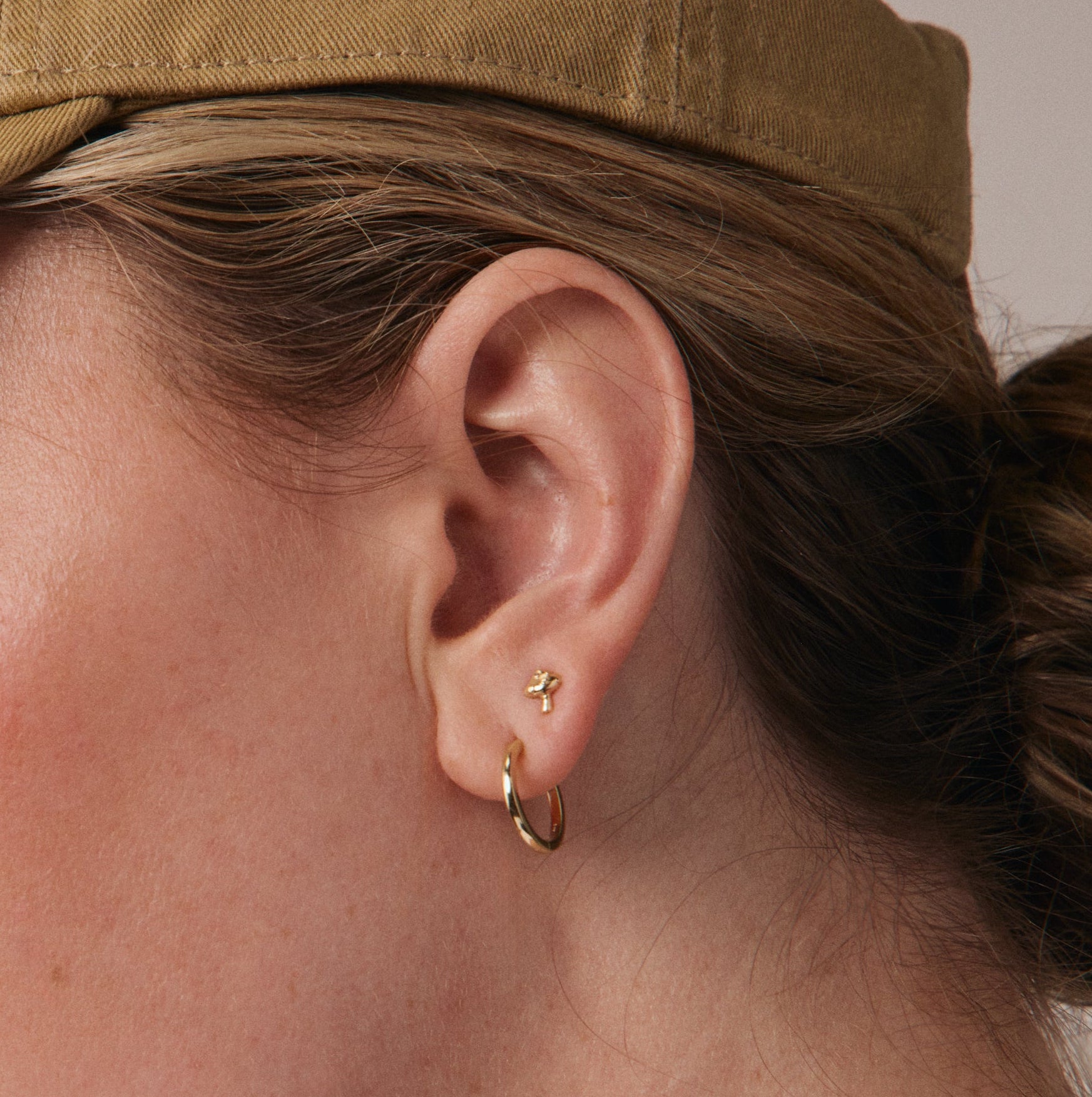 14K Yellow Gold Mushroom Stud