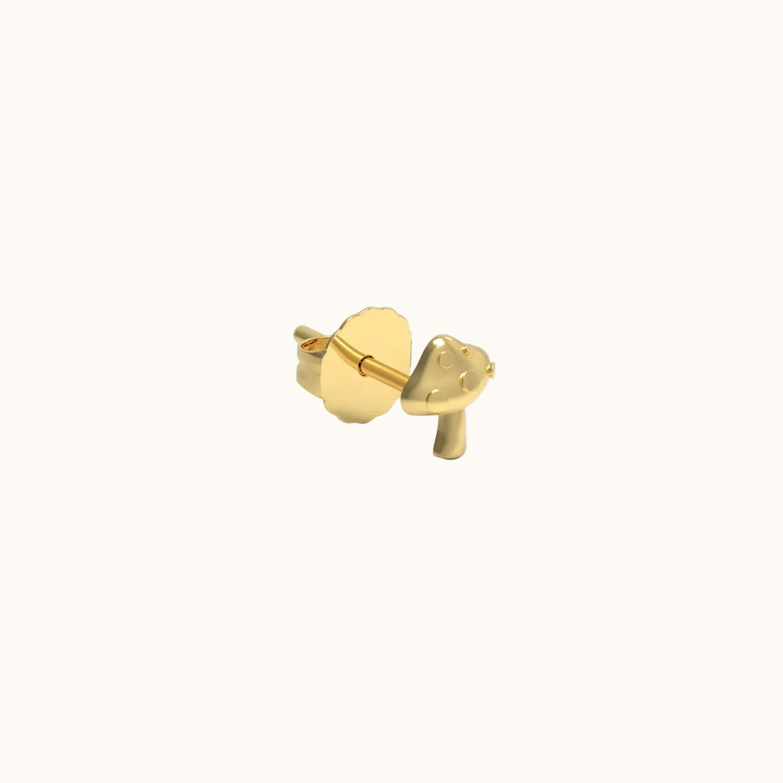Mushroom Stud Earring (Single) - Solid 14k Gold