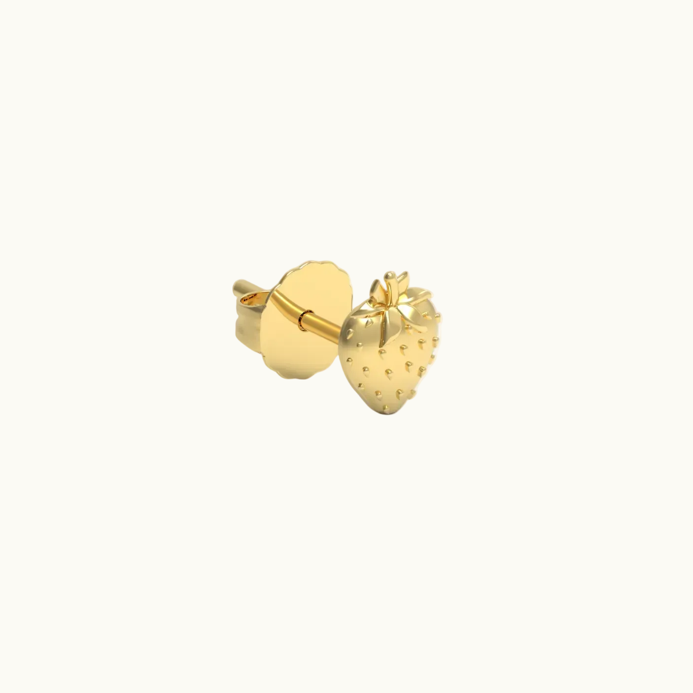 Strawberry Stud Earring (Single) - Solid 14k Gold