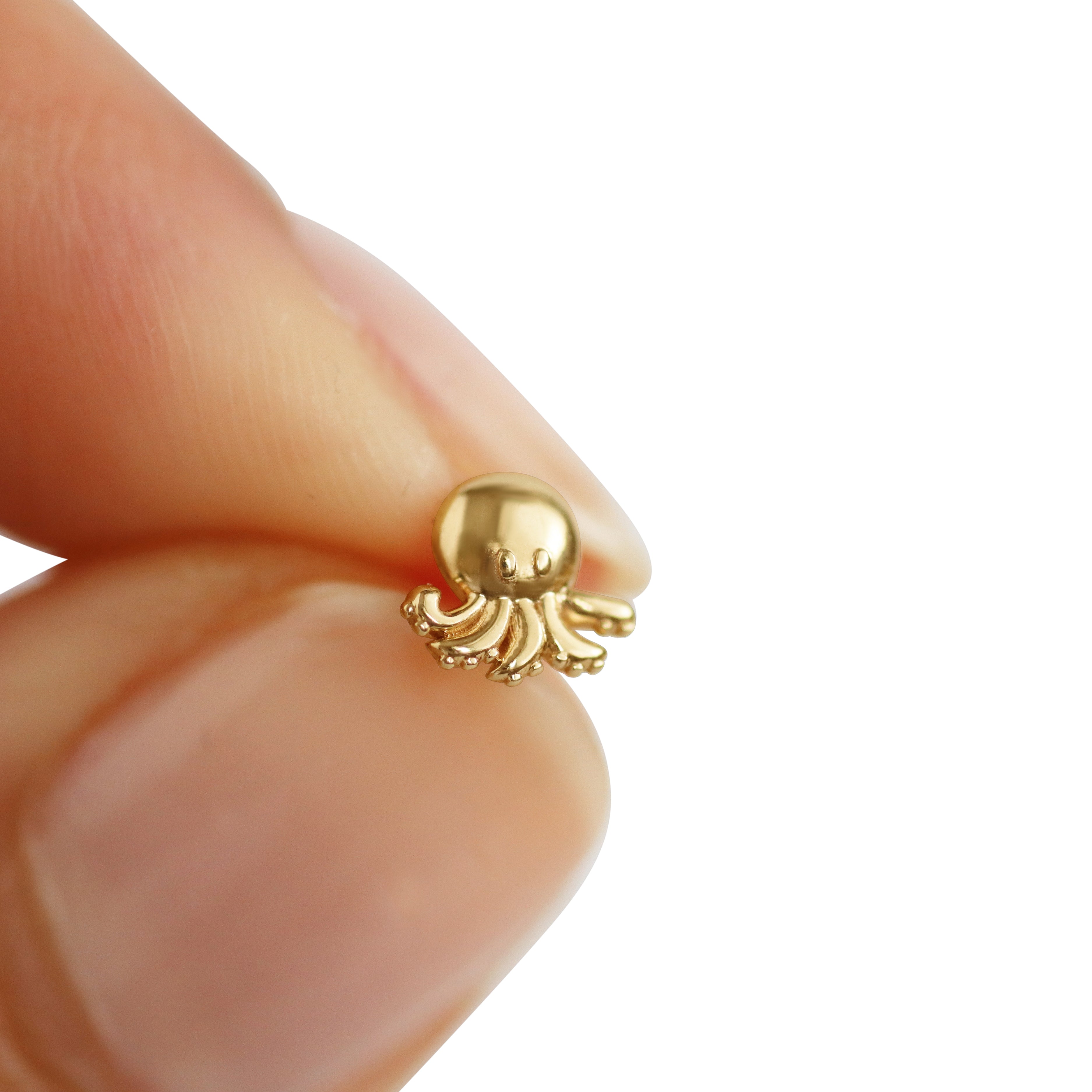 14K Yellow Gold Octopus Stud