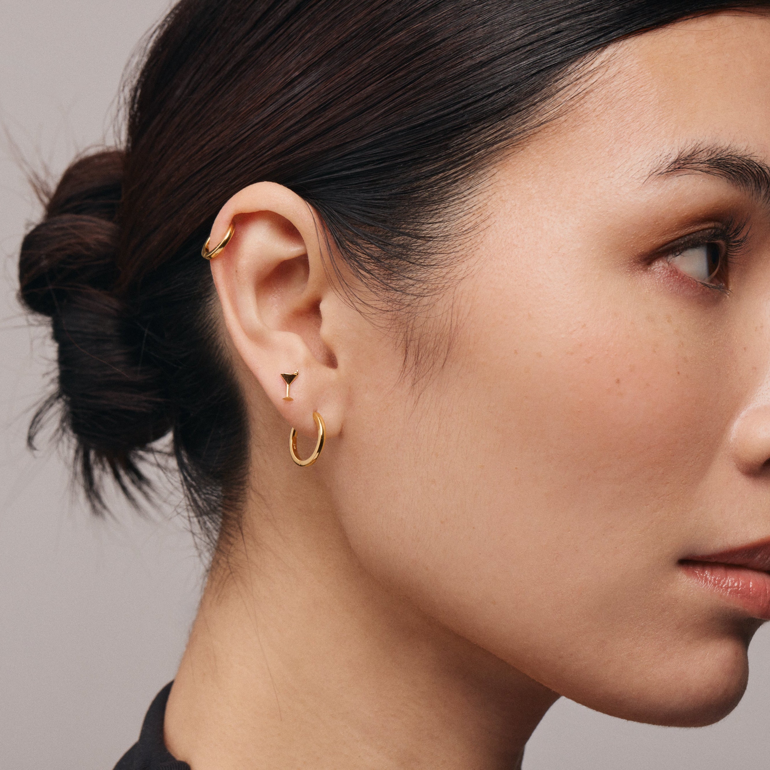 Martini Stud Earring (Single) - Solid 14k Gold