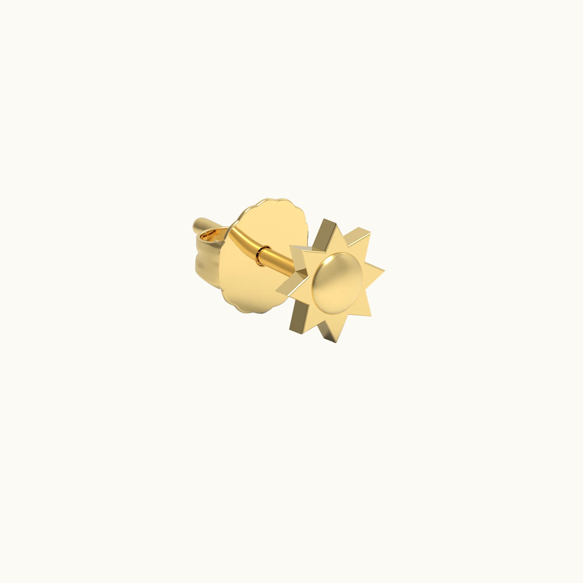 Sun Stud Earring (Single) - Solid 14k Gold